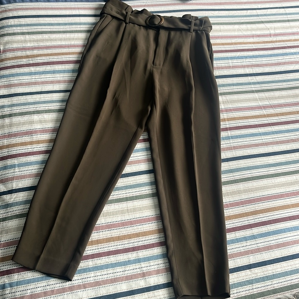 Olive green super high waist trousers with belt